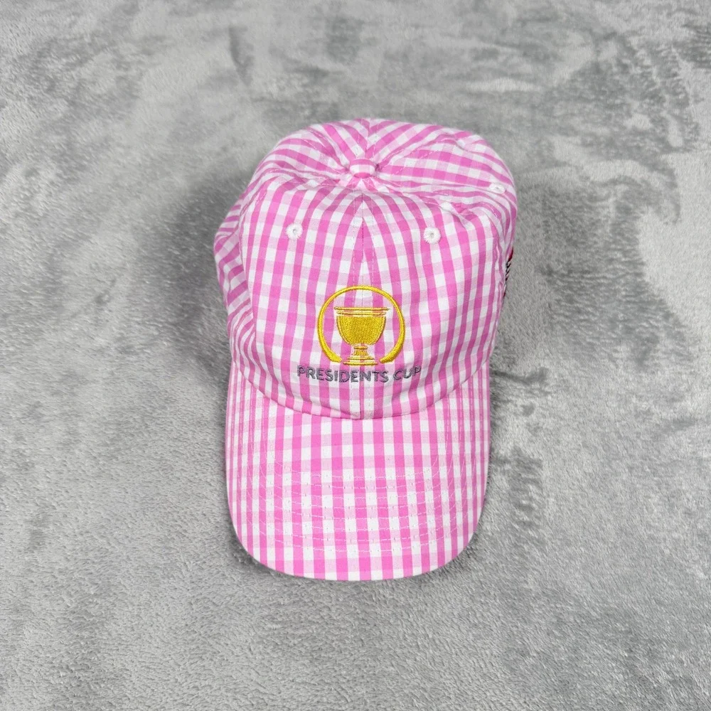 Ahead Womens OSFA Baseball Cap Pink Gingham Presidents Cup Golf American Flag